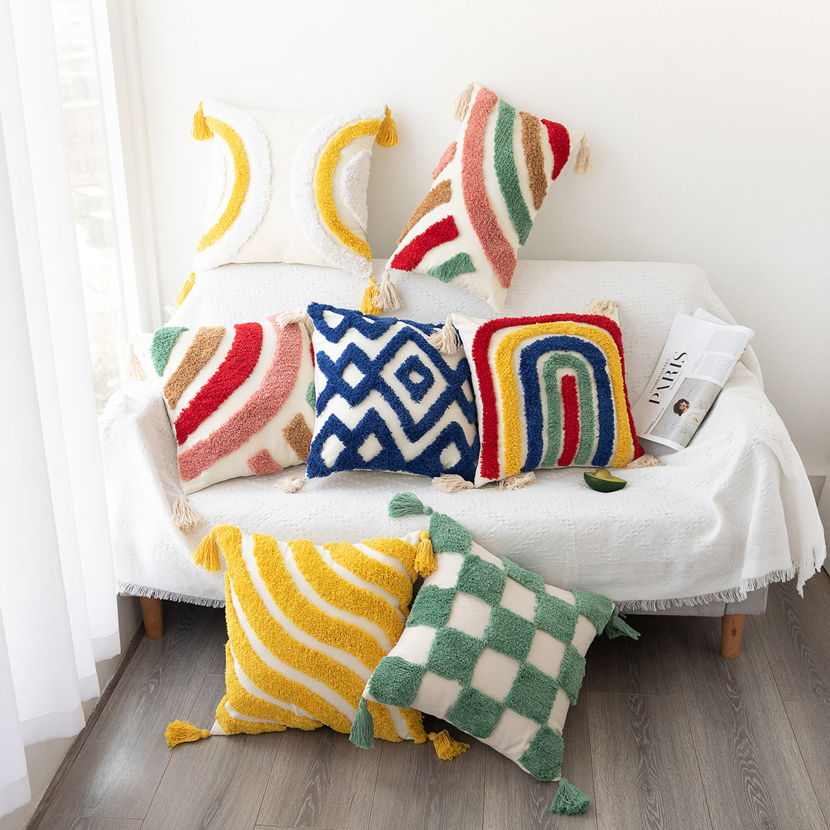 Hand-Woven Craft Tufted Colorful Red Pillowcase