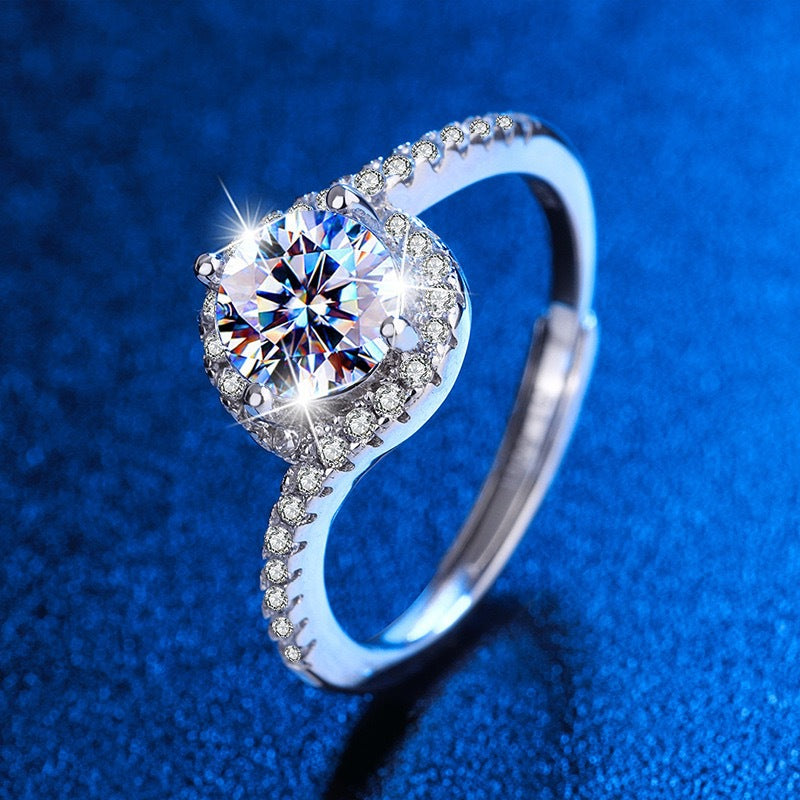 Elegant 1 Carat Six-Prong Wedding Ring Light Luxury Adjustable Couple Ring For Women