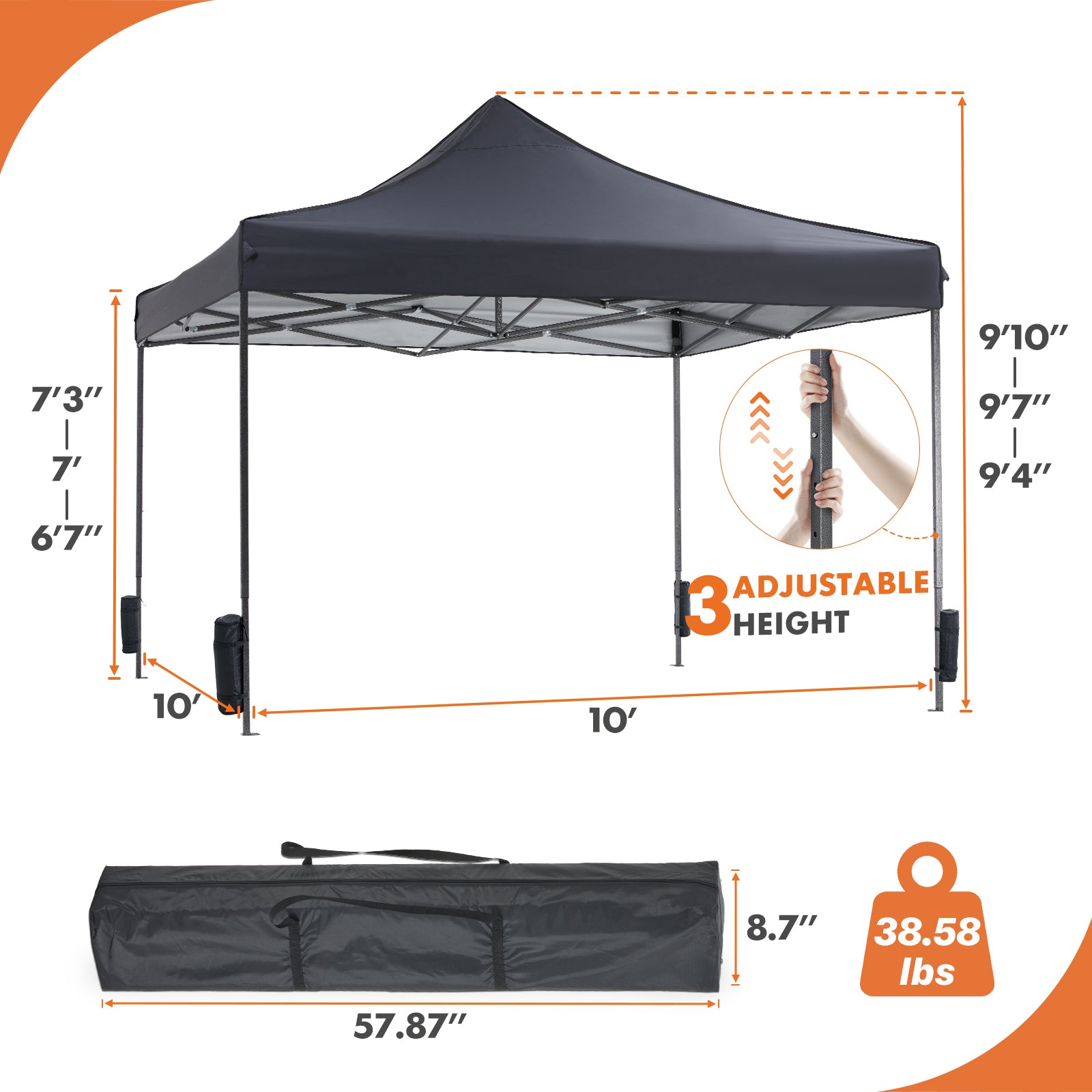 10 X 10ft Up Canopy Tent Easy Setup Outdoor Shade Instant Portable Sun Shelter Canopy Tent For Parties Camping Beach