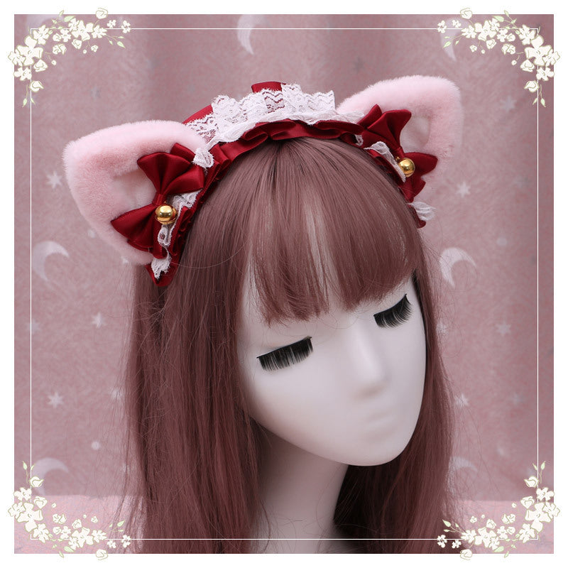 A Lovely Japanese Lolita Hairdress, Catwoman Plush Lolita Headdress, Lace Cat Ear Hair Band