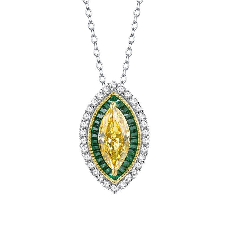 New 925 Silver Necklace 613 Yellow Diamond Horse Eye Pendant For Women