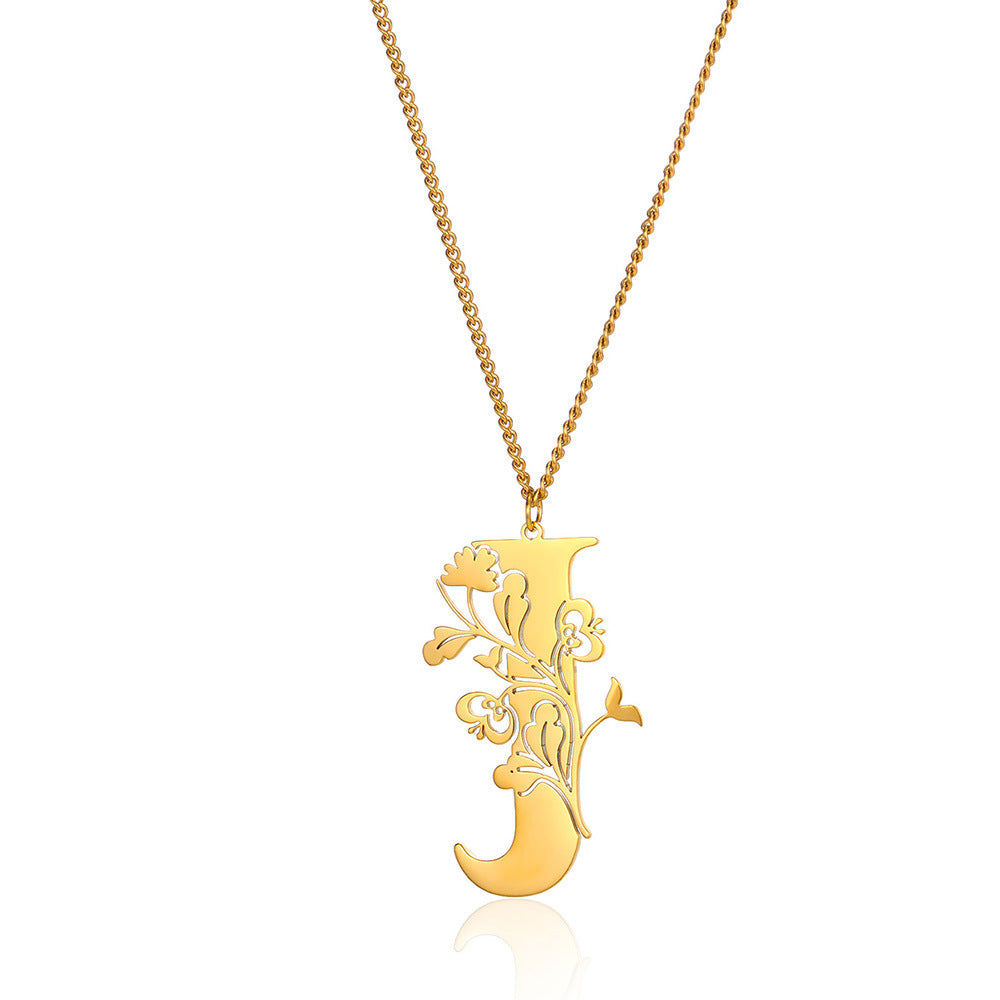 Stainless Steel 26 English Flower Letter Necklace