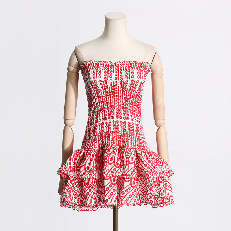Y2K Tube Top Pleated Dress Ins Fashion Print A-Line Short Dresses For Beach Party Clothing Women