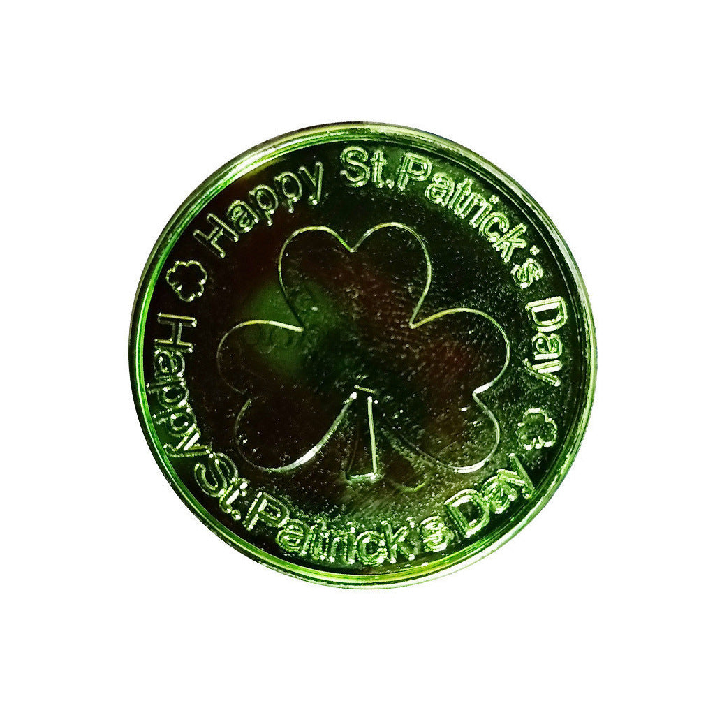 Irish Day St. Patrick's Day Clover Gold Green Plastic Toy Coin