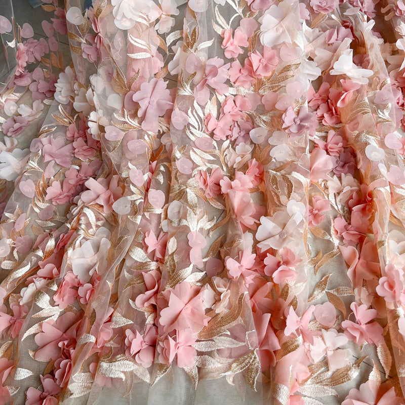 White Chiffon Flower Lace Wedding Dress Tail Dress Fabric