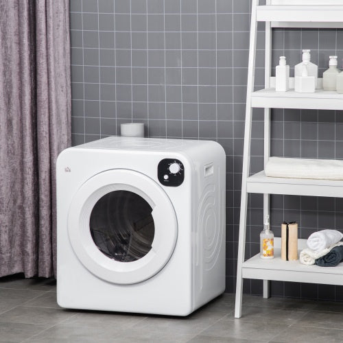 HOMCOM Portable Clothes Dryer, 120V 1300W Compact Laundry Dryer With Intelligent Drying, 3.2 Cu.ft Stainless Steel Drum, Front Load Electric Dryer For Apartments, Dorms, RVs, White