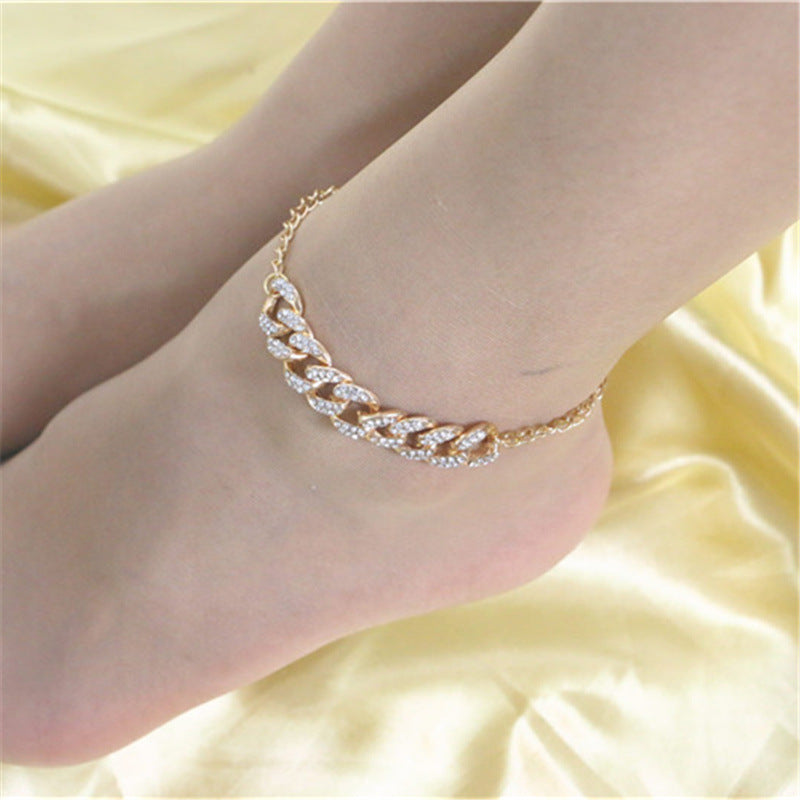 Pendant Rhinestone Single Row Cuban Chain Foot