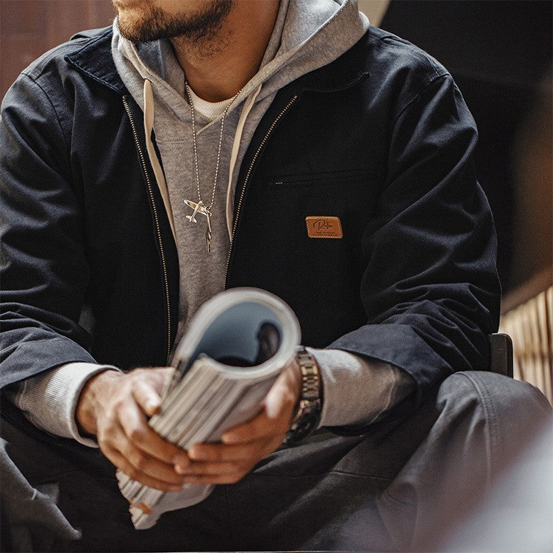 Canvas Turn-Down Collar Coat Men's Autumn