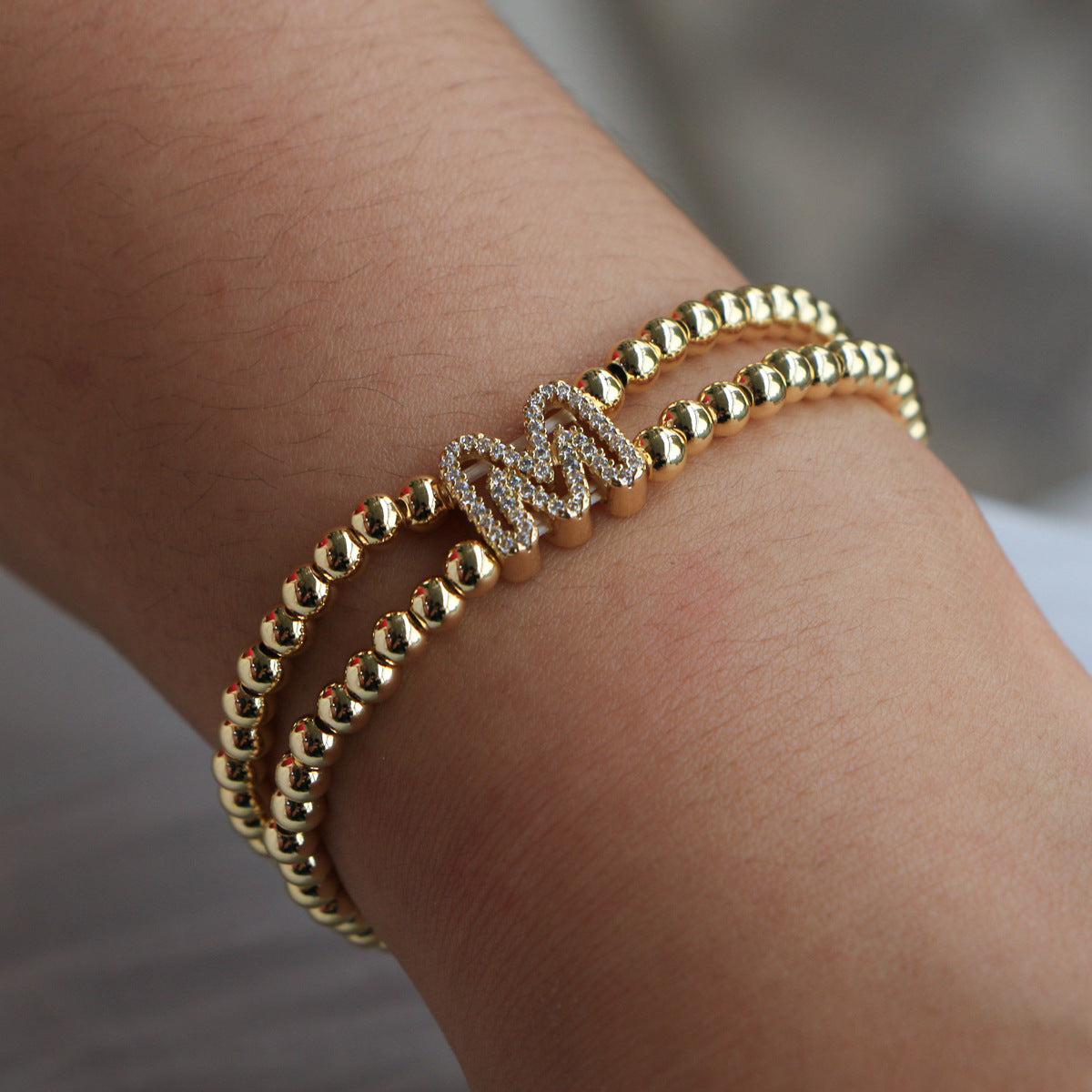 Copper-Plated 18k Gold Zircon Bead Bracelet