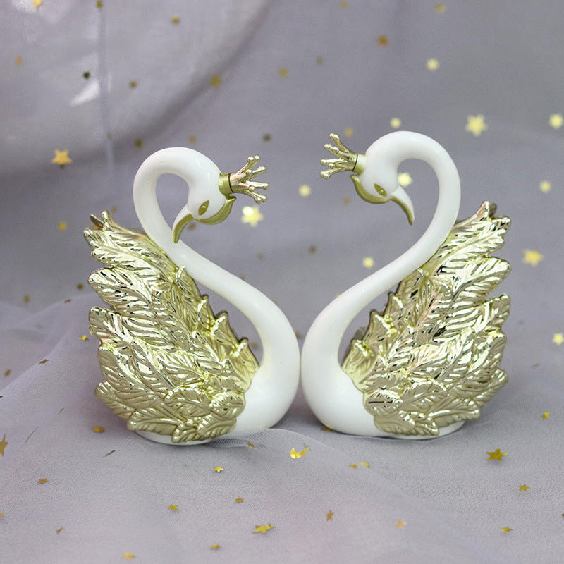 Crown Swan Cake Decoration Gilded Couple