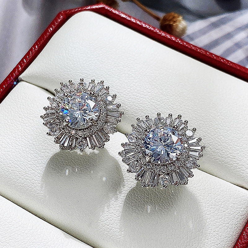 New High-End Luxury Full Rhinestone Zircon Snowflake Earrings
