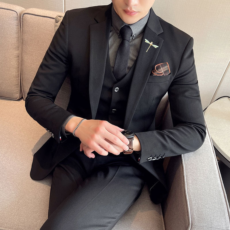 Plus Size Men's Clothing Solid Color Suit Suit Men's Three-Piece Suit