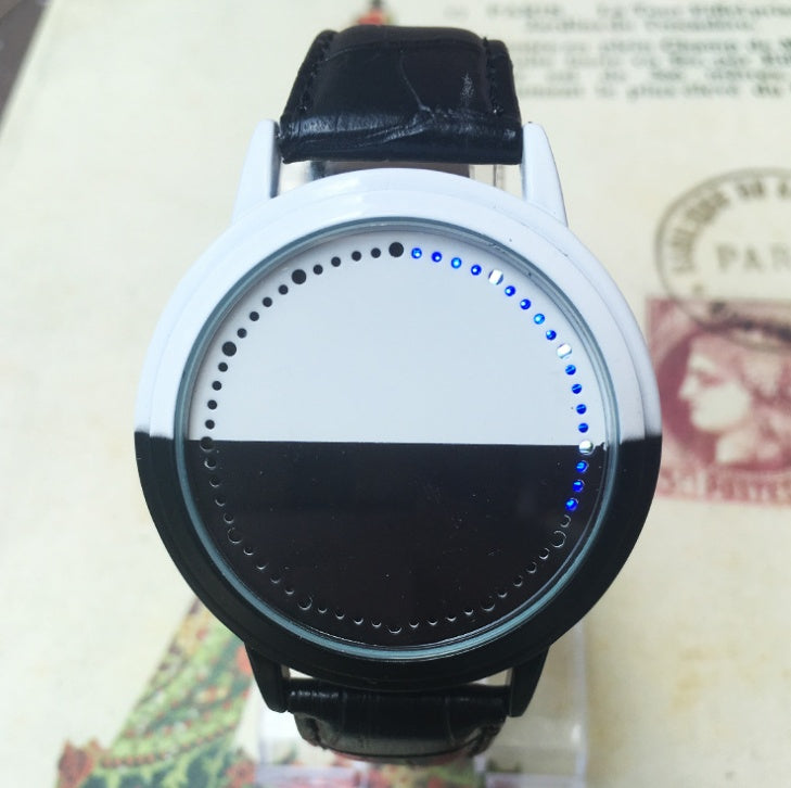 LED Touch Student Couple Watch Leather Smart Black and White Stitching Men and Women Watch