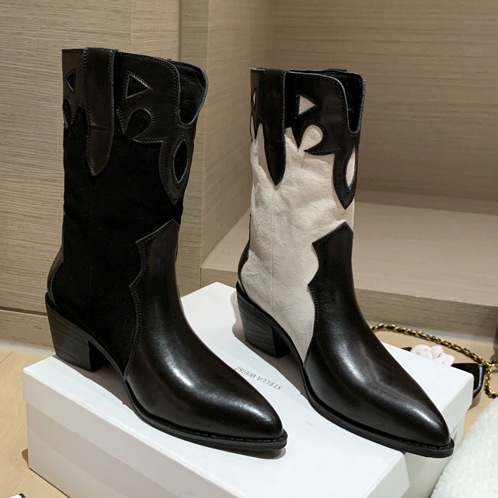 Fashion Low-Heel Pointed Toe Milk Pattern Ankle Boots