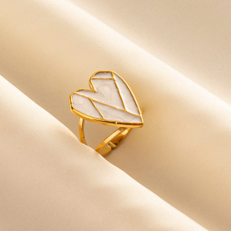 Women's Stainless Steel Retro Heart-shaped Oil Dripping Open Ring