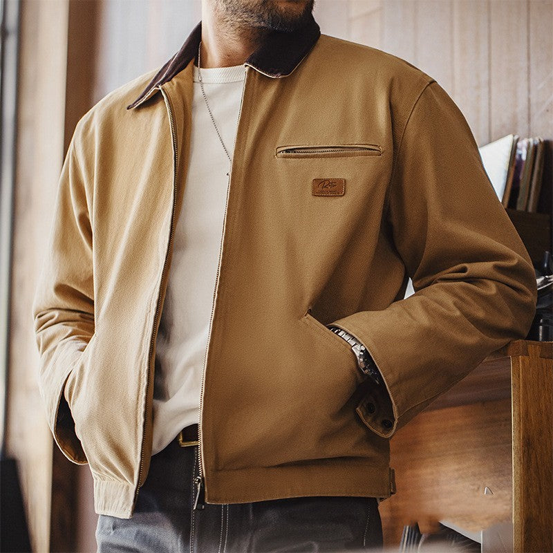Canvas Turn-Down Collar Coat Men's Autumn