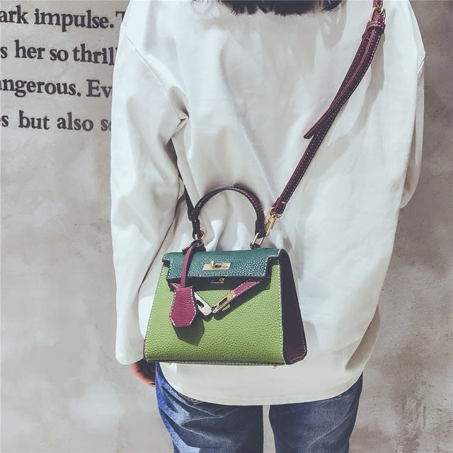 Lychee Print Color Contrast Kelly Bag Small Bag