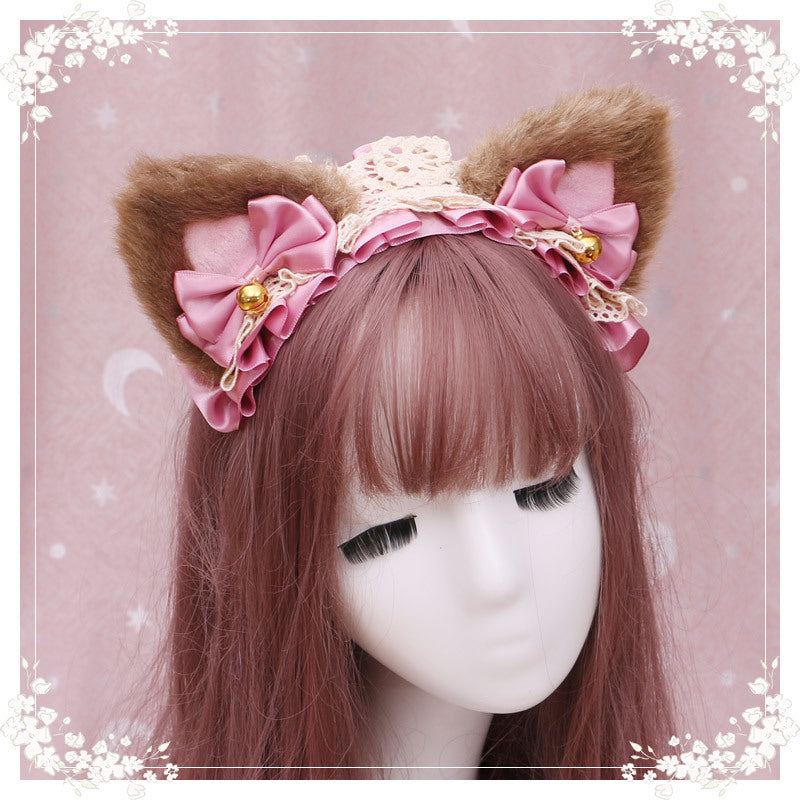 A Lovely Japanese Lolita Hairdress, Catwoman Plush Lolita Headdress, Lace Cat Ear Hair Band