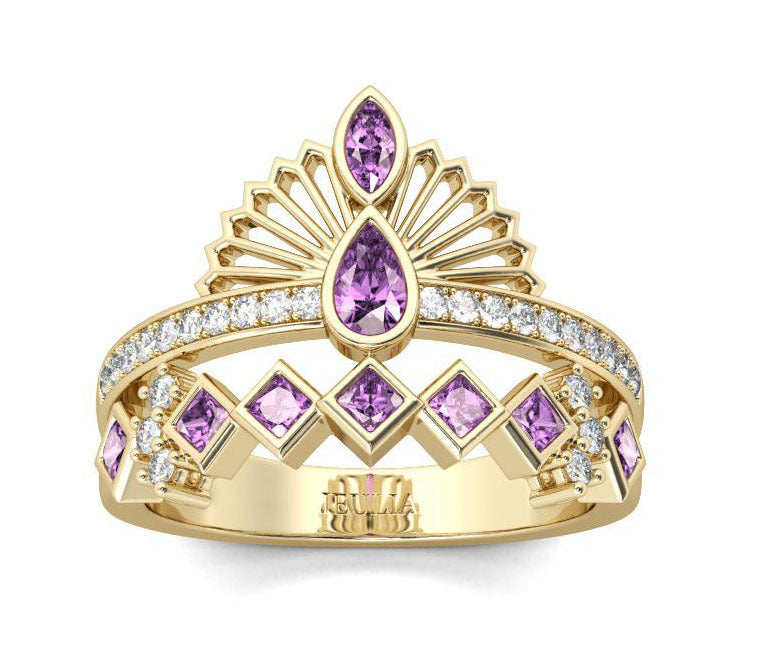 Crown Charm Purple Diamond Wedding Diamond Ring