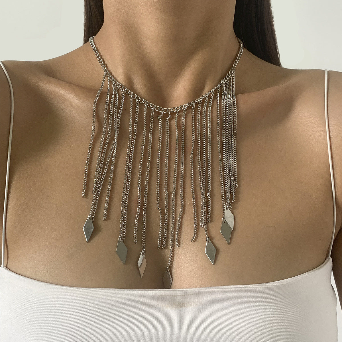 Geometric Tassel Rhombus Sequin Exaggerated Necklace