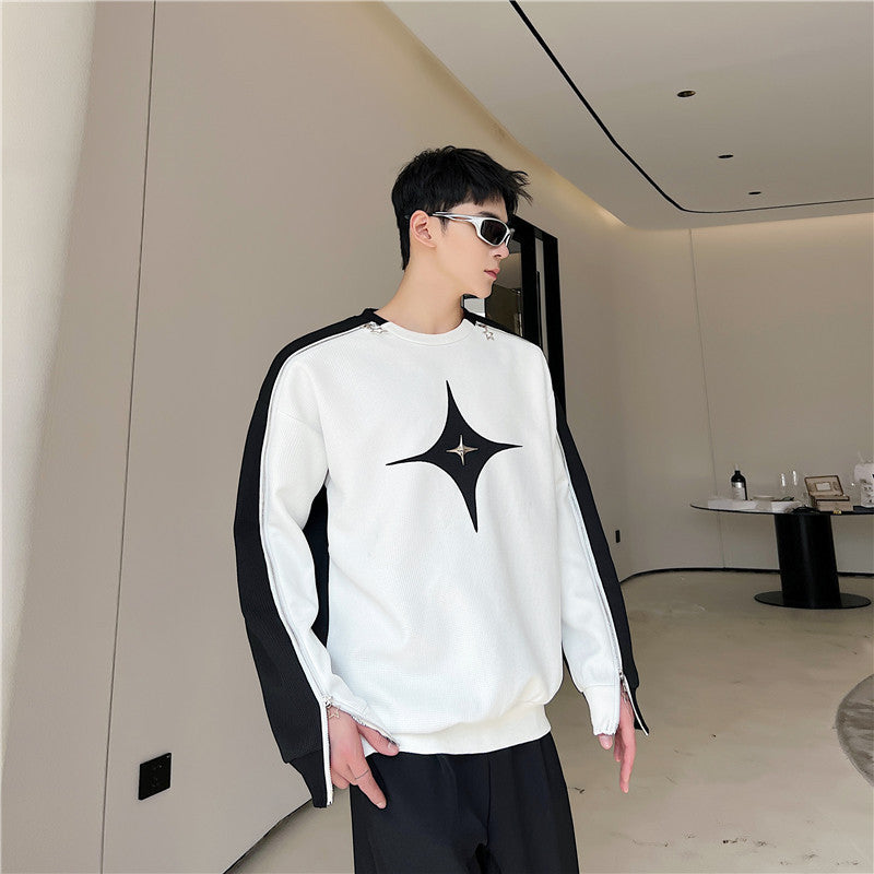 Long-Sleeved Sweater With Deconstructed Zipper Stitching Design