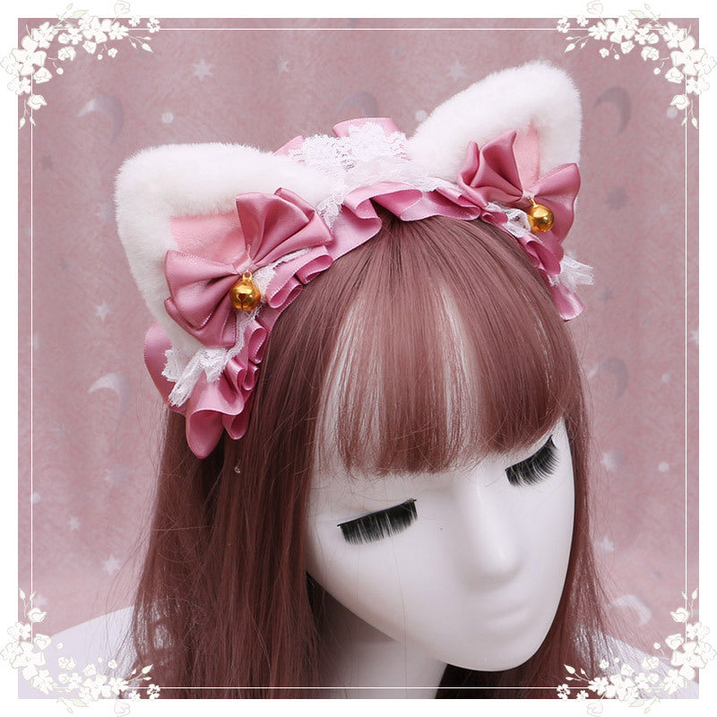 A Lovely Japanese Lolita Hairdress, Catwoman Plush Lolita Headdress, Lace Cat Ear Hair Band