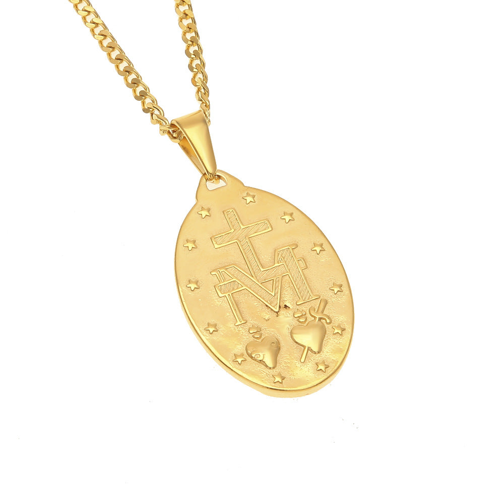 Oval Cross Virgin Pendant Gold-Plated Necklace
