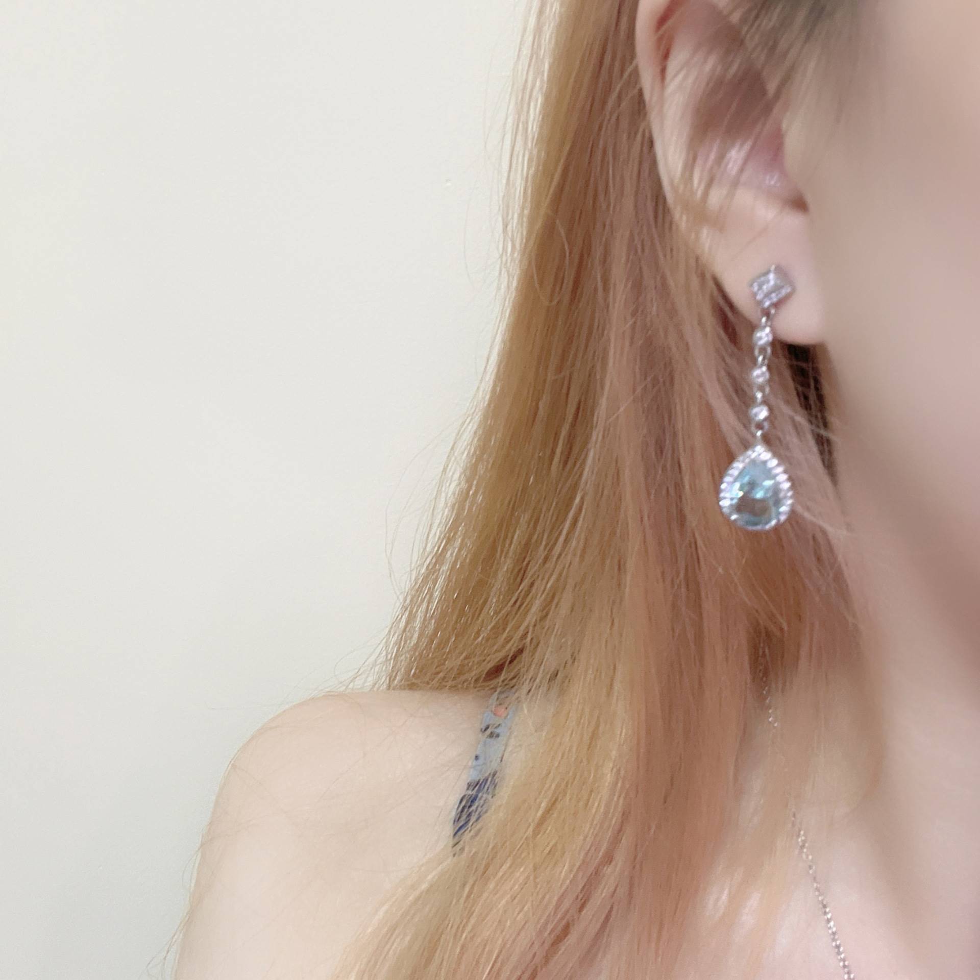 Mermaid Tears Gem Necklace Light Luxury High-End Stud Earrings Simple Elegant Special-Interest Design Jewelry
