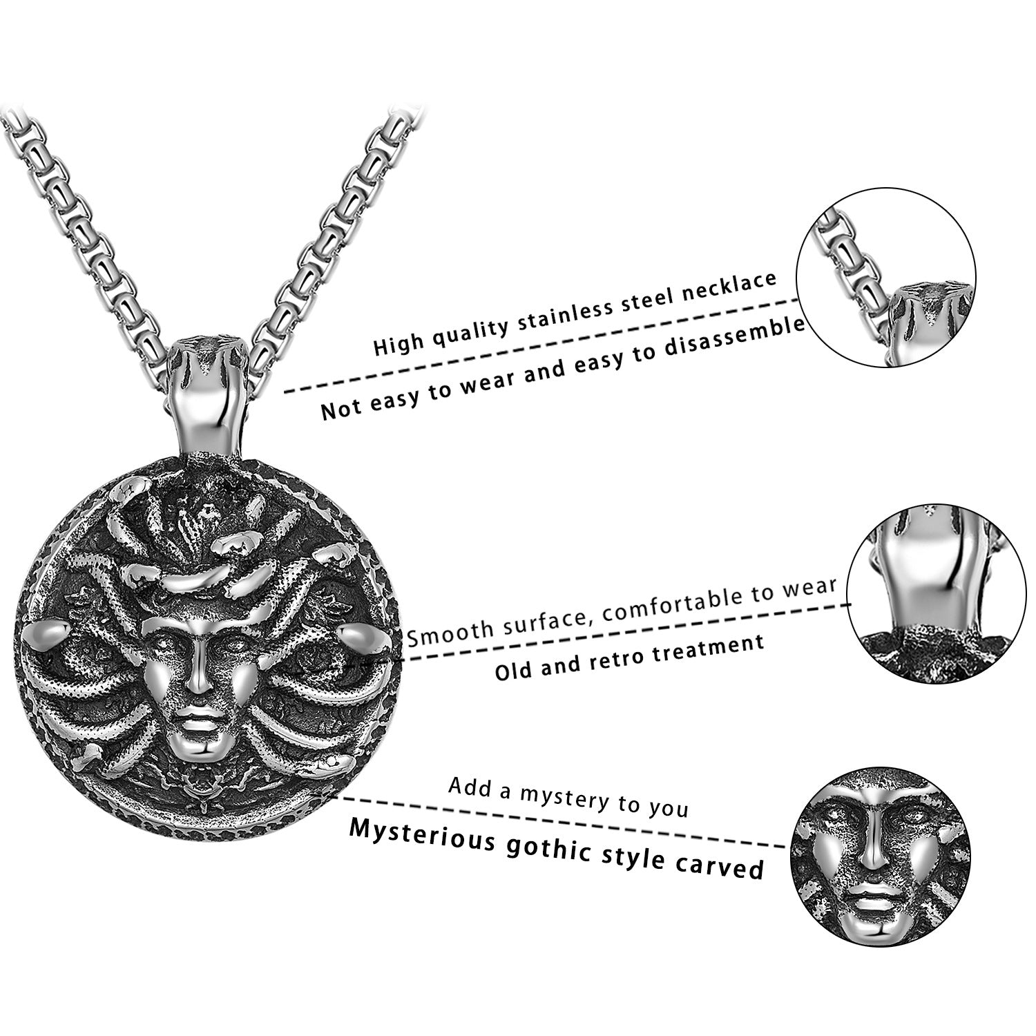 Greek Mythology Snake Head Medusa Titanium Necklace