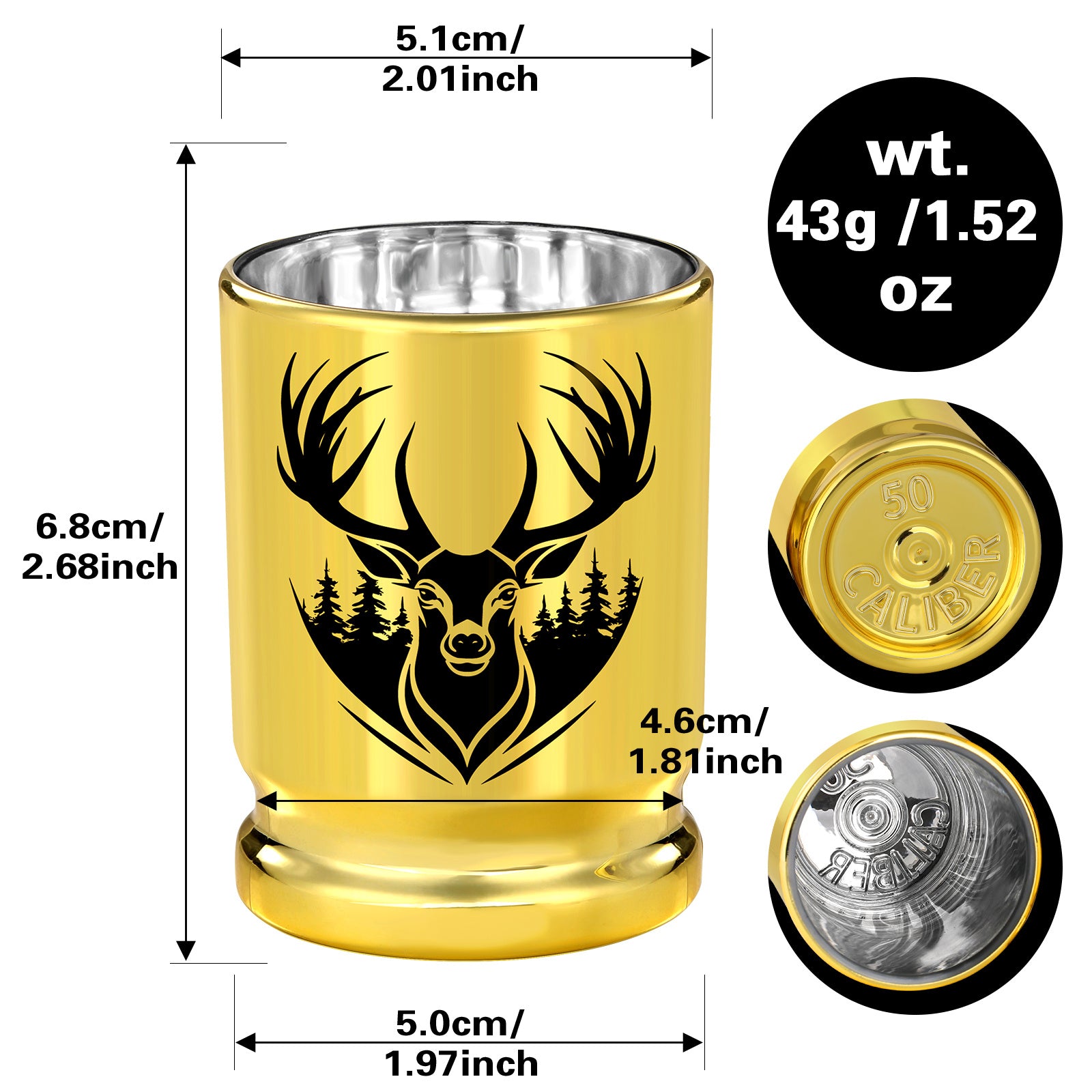 2pcs 50 Caliber Deer Head Golden Plastic Wine Glasses With Gift Box - Leak Proof, Reusable - Stylish Animal Print Design, Suitable For Whiskey, Tequila, Etc