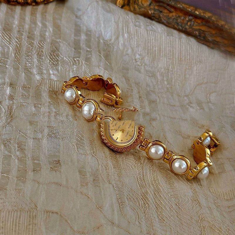New Mid-Ancient Light Luxury Pearl Bracelet Watch Temperament