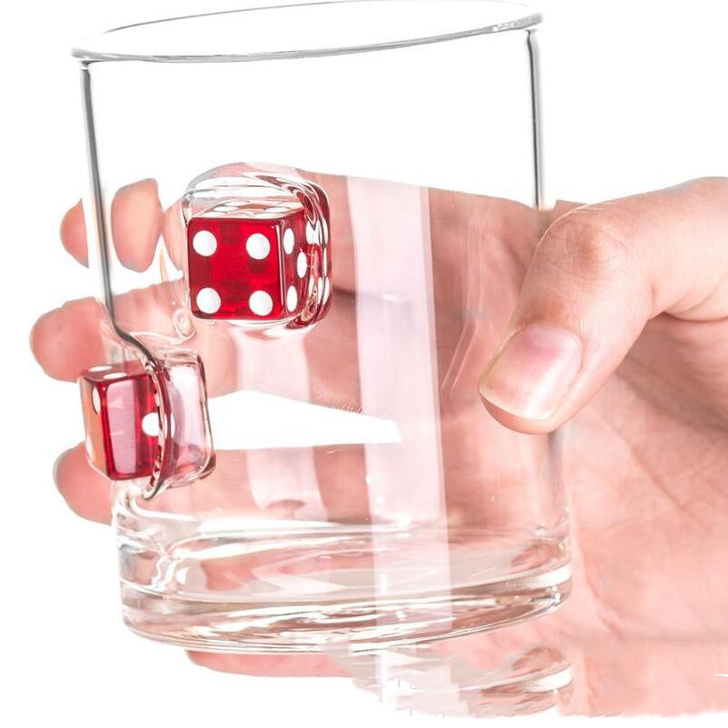Casino Dice Embedded Hand-Blown Whiskey Glass