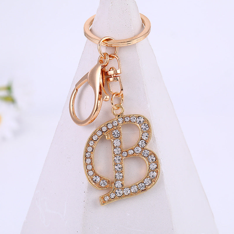 Metal Inlaid Diamond 26 English Letter Key Ring