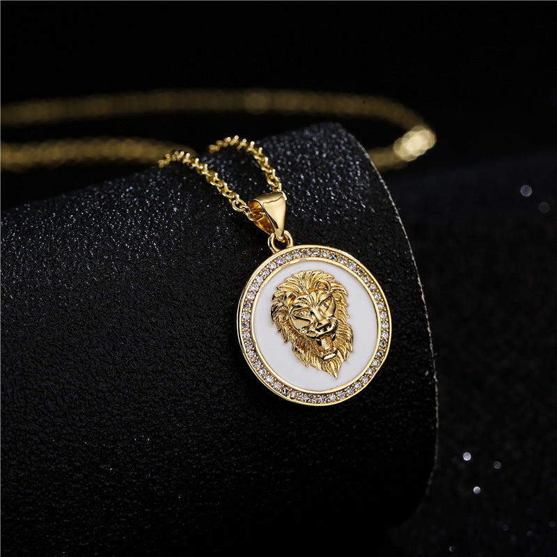 Fashion 18K Gold Plating White Dripping Lion Pendant Necklace