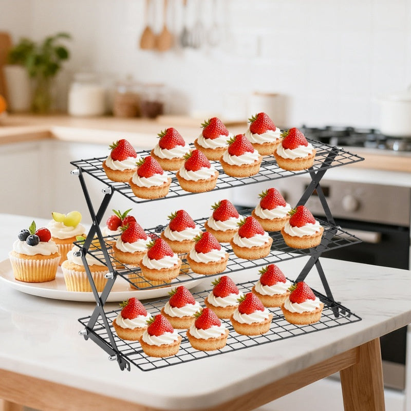 Black Foldable Cooling Rack Multi-Tier Kitchen Storage Rack