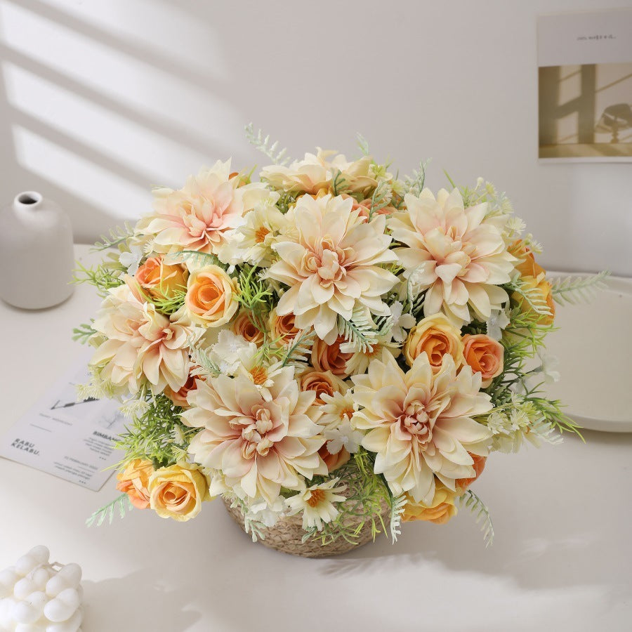 Artificial Flower Bouquet Rose Bridal Bouquet Green Plant Home Wedding Decoration