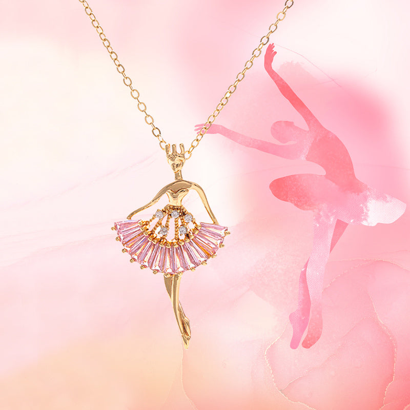 Ins Ballet-Girl-Shaped Necklace Fashion Personality Rhinestone Clavicle Chain Jewelry for Women