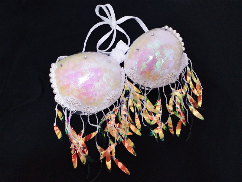 Mermaid Sequined Shell Bikini Top Bra