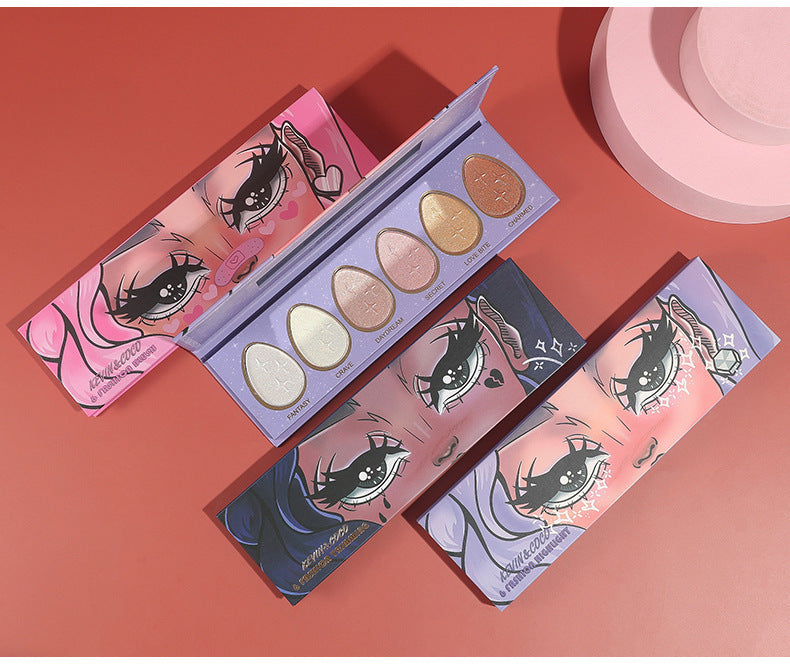6-Color Trimming Highlighter Palette Blush Cosmetics Cute Makeup Tray Lasting Nature Makeup, 6-color Droplet Combination Blush Highlighter