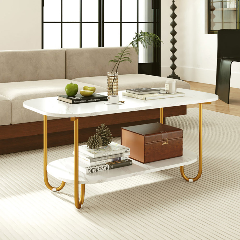 Modern 2-Tier Faux Marble Top Coffee Table