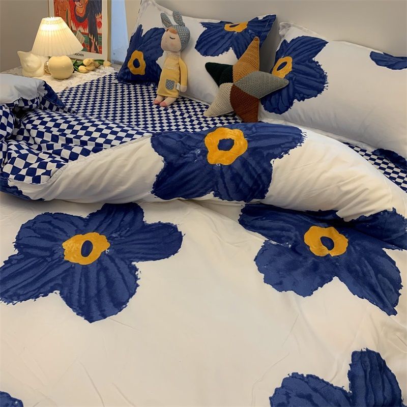 Double-Piece Foggy Gray Quilt Cover Four-piece Bedding Sheet Dormitory Bed Three-Piece Set