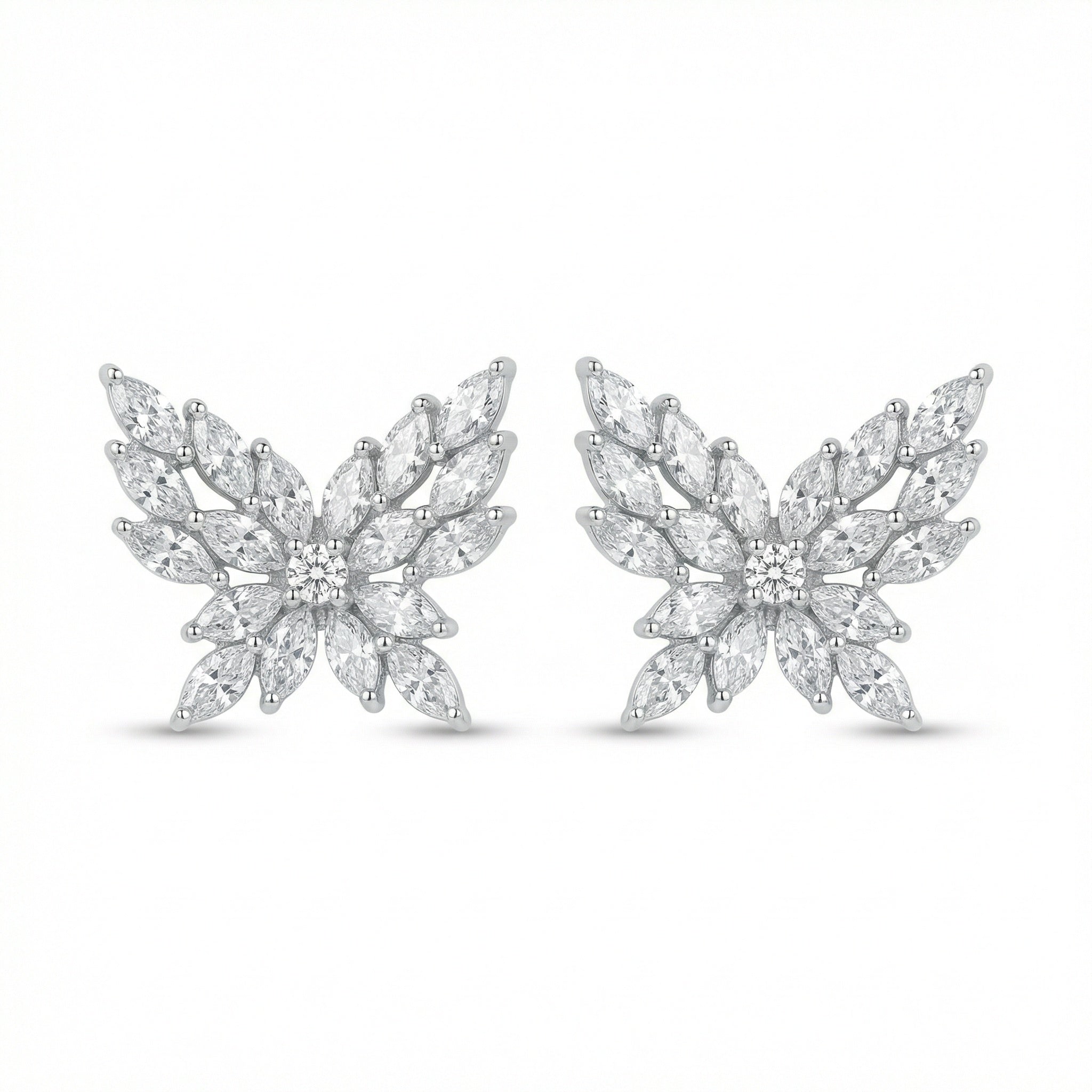 925 Sterling Silver Sparkling Marquise Cut Gemstone Butterfly Stud Earrings in Elegant Sterling Silver