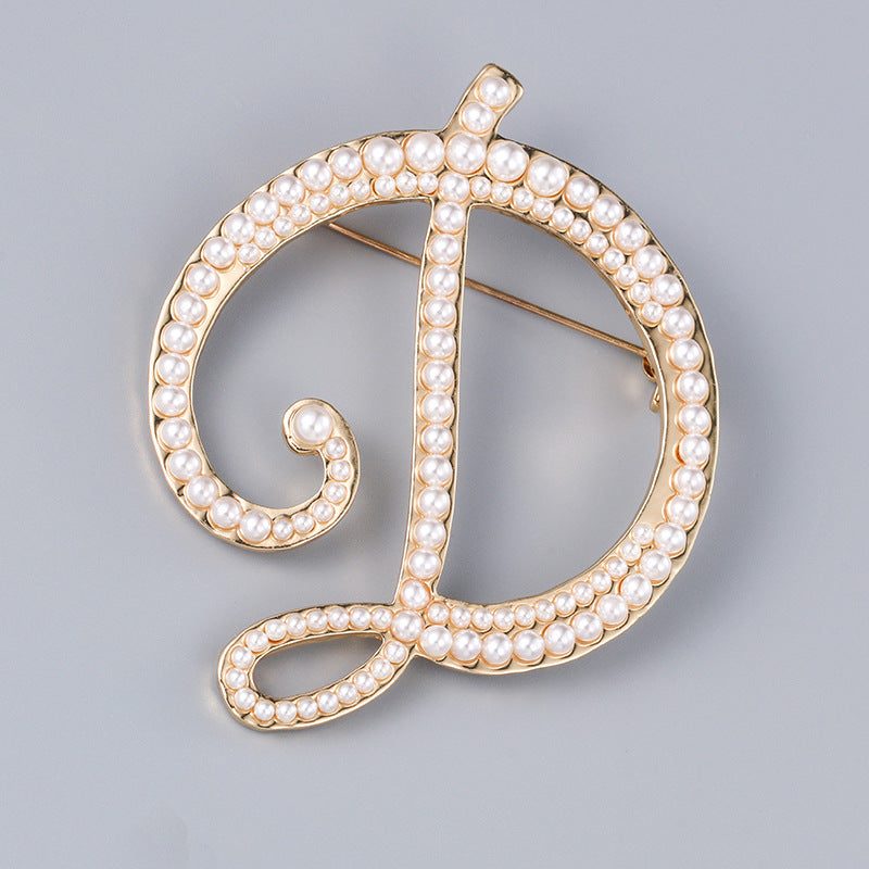 Brooch Customization English Letter Brooch Pearl Pin female