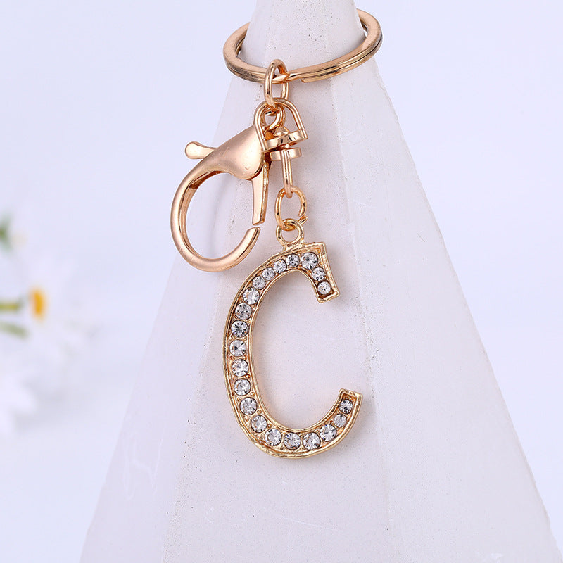 Metal Inlaid Diamond 26 English Letter Key Ring