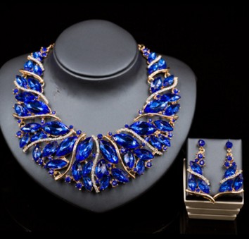 Color Exaggerated Bride Necklace, Earrings Set