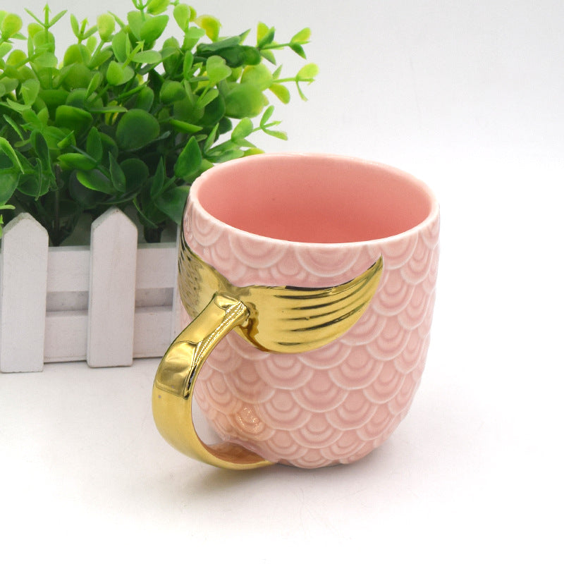 Mermaid Tail Handle Mug Pearl Glazed Gold