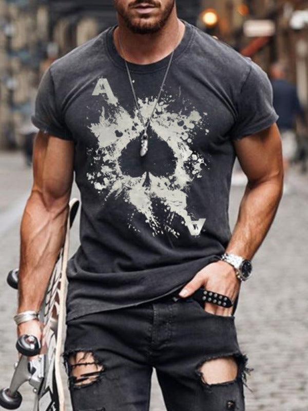 New Fashion Casual Digital Printed Round Neck Short-sleeved T-Shirt Men's Wholesale