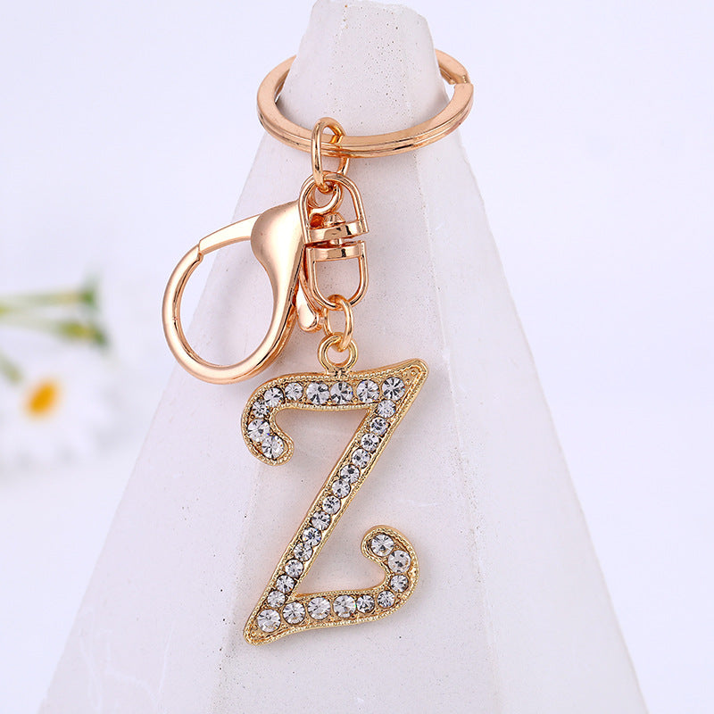 Metal Inlaid Diamond 26 English Letter Key Ring