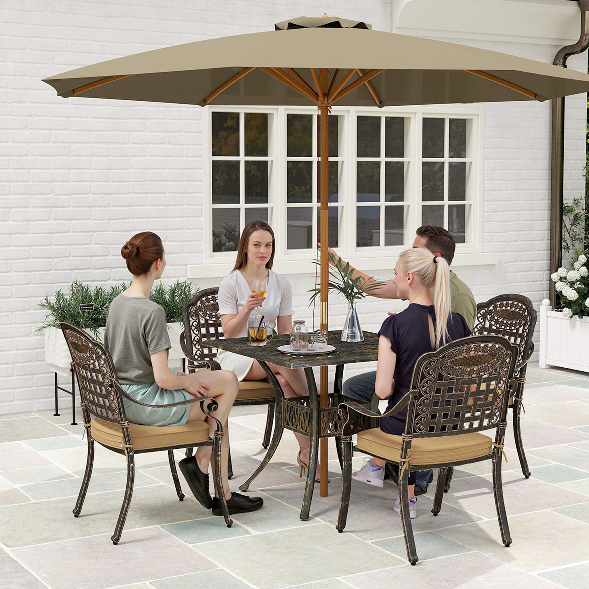 Five-Piece Cast Aluminium Garden Dining Set - Bronze Tone
