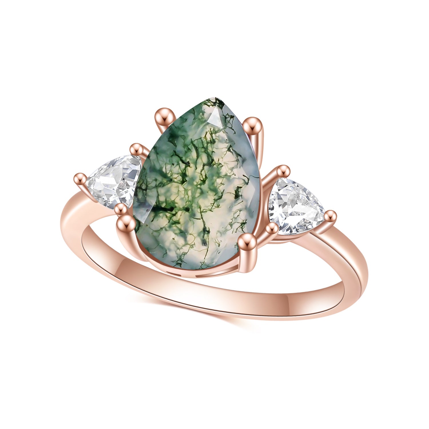S925 Sterling Silver Water Plants Agate Ring